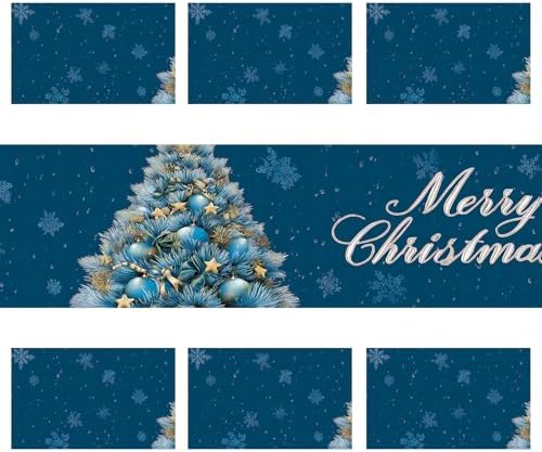 ANNA QUEEN Snowman Christmas Table Runner and Placemats Set of 6, 13"x72" Table Runner with 12"x18" Placemats, Winter Holiday Dining Decor - Image 3