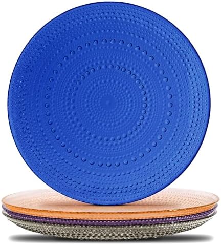 Dinner Plates Set 4 10.5 Inch Smokey Black Purple Amber Cobalt Blue by Yungala