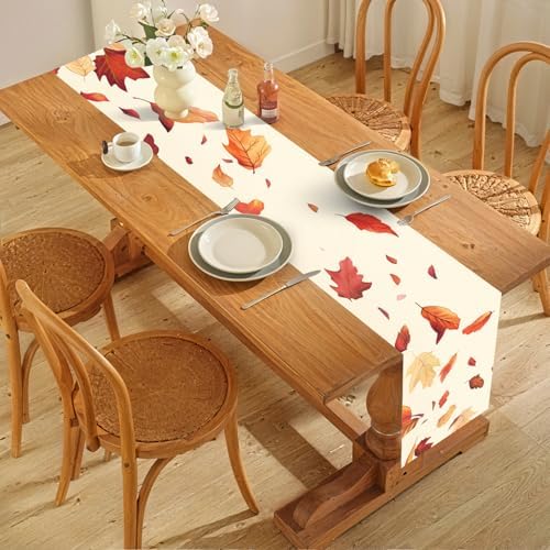 ANNA QUEEN Falling Leaves Table Runner and Placemats Set of 6, 13"x72" Table Runner with 12"x18" Placemats, Thanksgiving Autumn Leaf Dining Set for Holiday Table Decor - Image 7