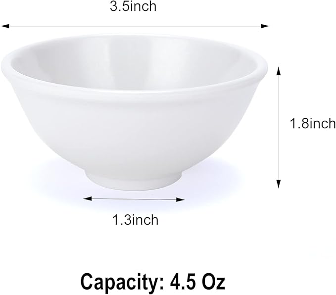 Mini Dipping Bowls Set, Soy Sauce Dishes 4.5 Oz 3.5 Inch Mini Bowls Set,Unbreakable Melamine Plastic Bowls for BBQ Sauce, Seasoning Condiments Appetizer, White,12 Pack