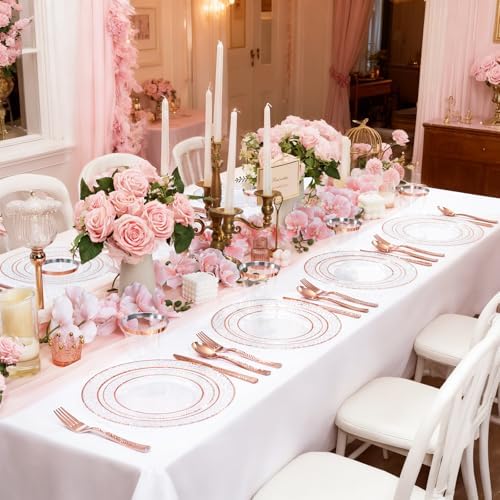 Ciaell 150PCS Rose Gold Plastic Plates – Disposable Plates with Rose Gold Plastic Silverware include 50Plates, 25Forks, 25Knives, 25Spoons, 25Cups for Wedding & Party (Pack of 2) - Image 4