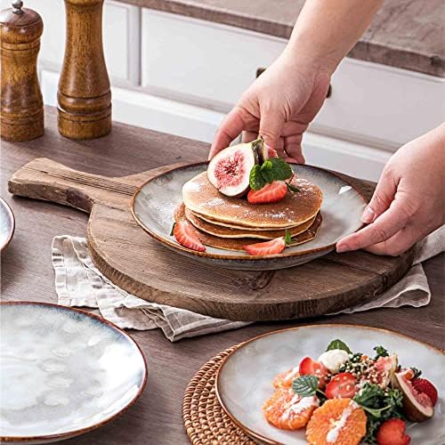 Henten Home Ceramic Dessert Plates, 8.5 Inch Salad Plate Set of 4, Porcelain Snack Serving Dishes for Cake, Kitchen, Microwave & Dishwasher Safe, Reactive Glaze (White) - Image 6