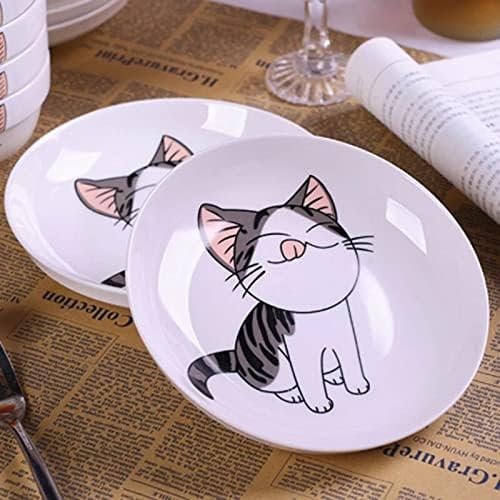 Set of 5 Ceramic Plates with Cute Cat Design, 7.28 inch Large Dessert Salad Porcelain Dinner Plates, Ceramic Dessert Dishes for Steak, Pasta, Pizza, Appetizer ( Dishwasher & Microwave Safe Dinnerware) - Image 3