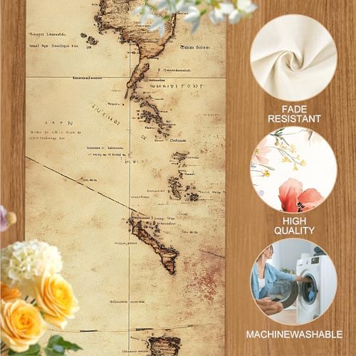 ANNA QUEEN Vintage Map Table Runner and Placemats Set of 6 – 13"x72" Table Runner & 12"x18" Placemats, Antique World Map Travel Theme Dining Table Decor - Image 4
