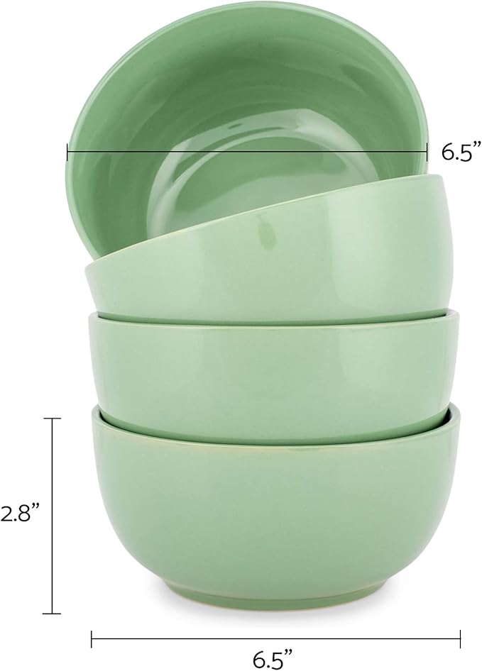 Elanze Designs Bistro Glossy Ceramic 6.5 inch Dinnerware Bowls Set of 4 - Perfect for Everyday uses from Soup, Pasta, Salad, Cereal, Ice cream, Ramen and Pho, Sage Green