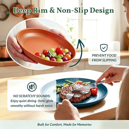 Homienly Wheat Straw Deep Plates 12 PCS Unbreakable Salad Plates Microwave & Dishwasher Safe Plastic Plates Reusable Stackable Bread & Butter Plates Sets for Kitchen, Camping, Party (9inch,Multi) - Image 4