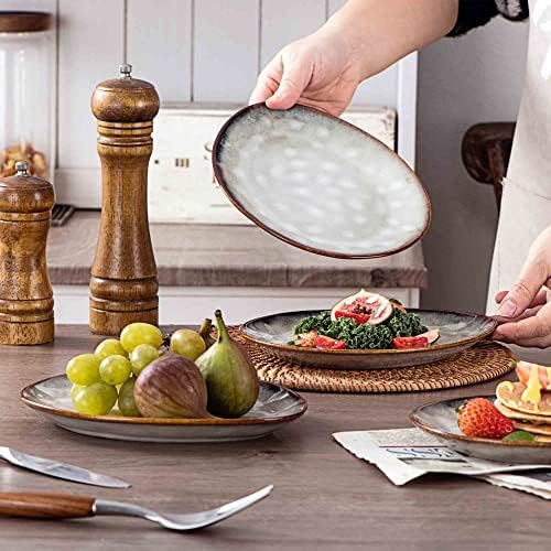 Henten Home Ceramic Appetizer Plate Set, 6.75 Inch Dessert Plates, Reactive Glaze Serving Plates for Snack, Sushi, Set of 4, Microwave & Dishwasher Safe (White) - Image 4