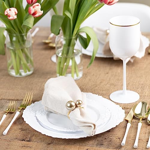 PLASTICPRO 128 Pack Elegant Disposable Plastic Plates Combo Set Includes 64 Dinner Plates and 64 Salad Heavy Duty Fancy Party Plates White Embossed Victorian Design - Image 2