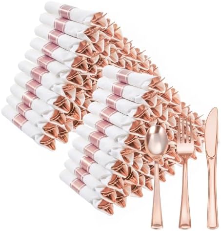 Goodluck 100 Pack Pre Rolled Rose Gold Plastic Silverware by GoodLuck