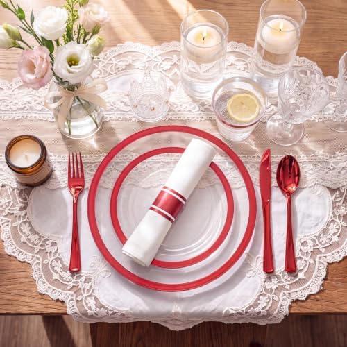 I00000 350Pcs Clear Red Plastic Plates,Disposable Dinnerware for 50 Guests - Image 2