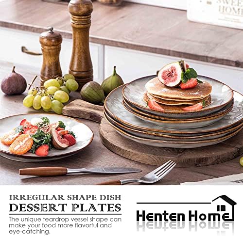 Henten Home Ceramic Dessert Plates, 8.5 Inch Salad Plate Set of 4, Porcelain Snack Serving Dishes for Cake, Kitchen, Microwave & Dishwasher Safe, Reactive Glaze (White) - Image 4