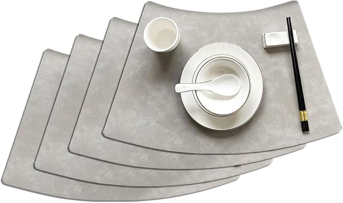 Leather Round Table Washable Placemats, Thick Faux Leather Heat Resistant Wedge Table Placemat, Waterproof Non-Slip Easy to Clean Place mat for Kitchen Coffee Dining Room Table Set of 4
