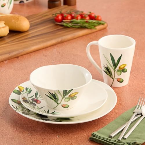 Olivia 9-Inch Stoneware Salad Plates, Set of 4 - Exquisite Olive Branch Motif with Vibrant Mediterranean Design, Perfect for Salads, Desserts, Appetizers - Image 7