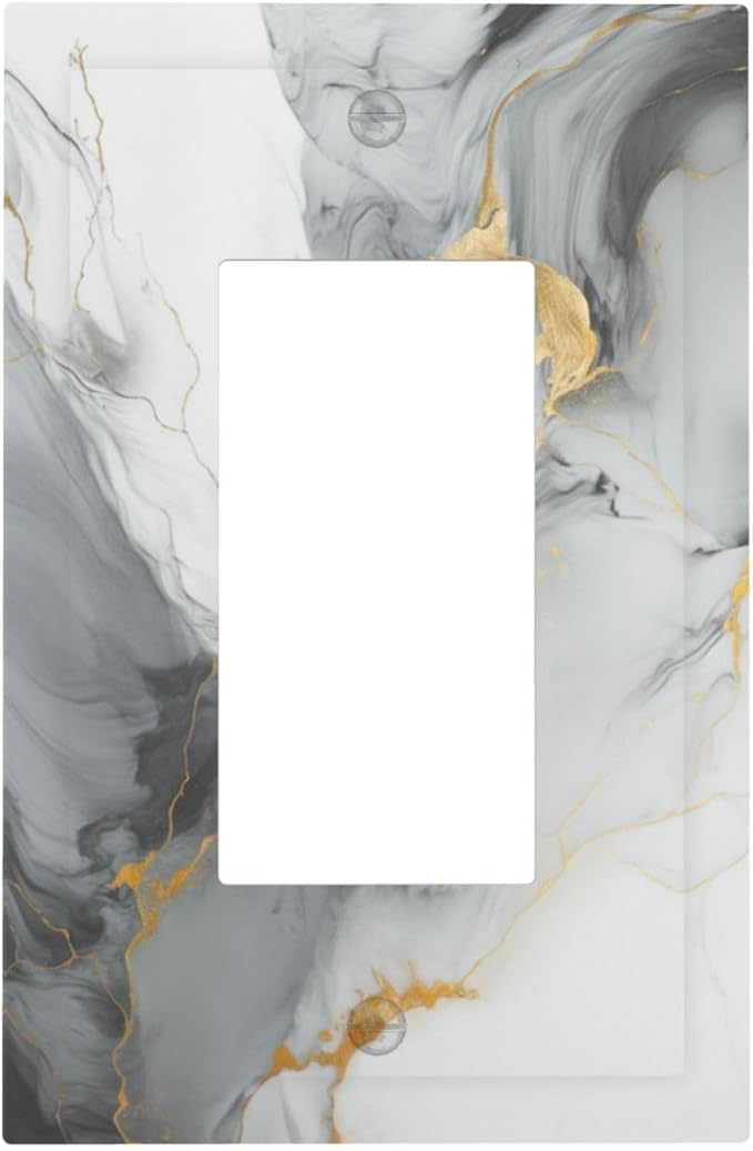 Outlet Covers Gray/Gold Marble Abstract Modern Luxury 1 Gang Wall Plate Single Rocker Light Switch Cover Decorative GFCI Receptacle Electrical Switchplate for Bathroom Bedroom Decor（2 Pack）