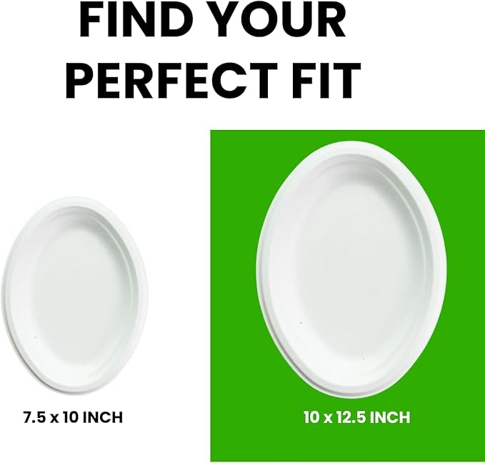 Oval Plates Disposable (125, Large) Eco-Friendly Sugarcane – Biodegradable, Compostable, Sturdy, BPA-Free, Microwave & Freezer Safe – Perfect for Parties, Weddings, Picnics & Everyday Use