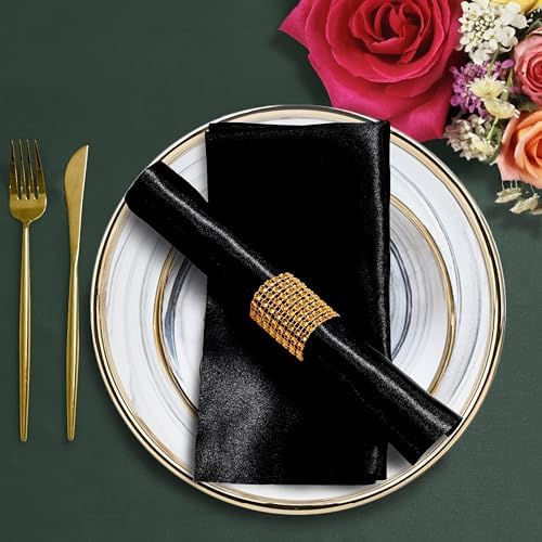 Black Satin Napkins and Napkin Rings Set, 100 Pack, 12 x 12 Inch - Image 5