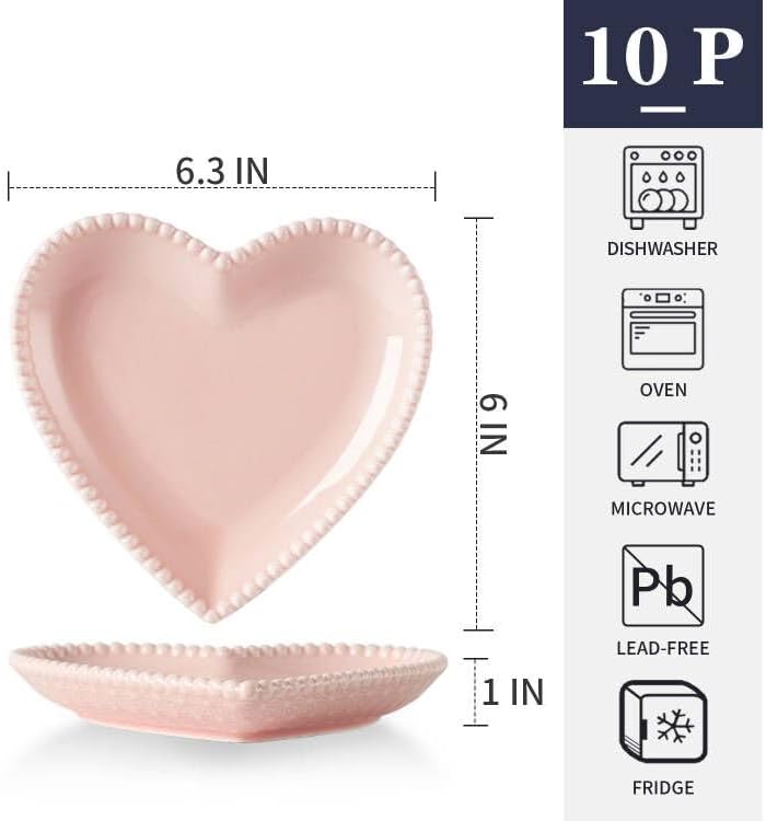 6.3" Pink Porcelain Heart Shape Appetizer Plates Set of 10 - Image 2
