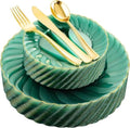 YOUBET 125PCS Clear Green Plastic Plates with Gold Rim for Wedding Party by YOUBET