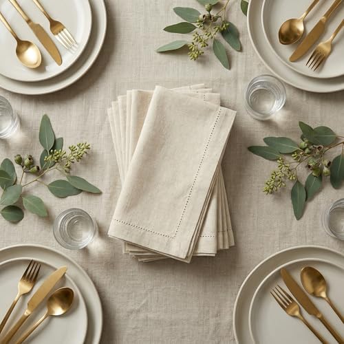 The Beer Valley Set of 4 Flax Hemstitch Cloth Napkins 20x20 Inch - Natural - Image 3
