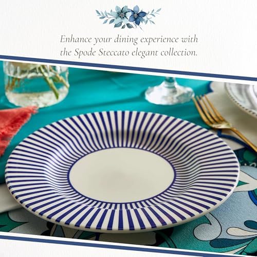 Spode Steccato Collection - 8.75" Salad Plate, Stripe Cobalt Blue (Set of 4) | Earthenware | Microwave and Dishwasher Safe | Made in England | Serving Plate for Salad, Pasta, or Appetizers - Image 5