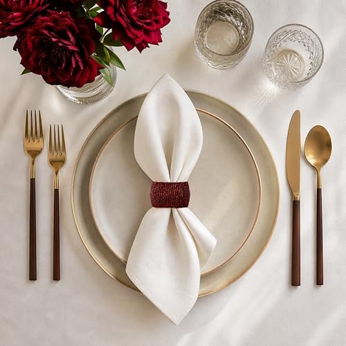 COTTON CRAFT Glitz Handmade Beaded Napkin Rings - Set of 12 - Burgundy - Image 2