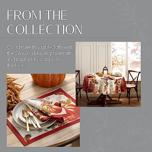 Elrene Home Fashions Swaying Leaves Bordered Fall, Seasonal and Holiday Tablecloth, 60" x 120" Oblong/Rectangle, Multi - Image 6