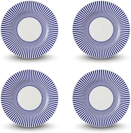 Spode Steccato Collection - 8.75" Salad Plate, Stripe Cobalt Blue (Set of 4) | Earthenware | Microwave and Dishwasher Safe | Made in England | Serving Plate for Salad, Pasta, or Appetizers by Spode