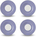 Spode Steccato Collection - 8.75" Salad Plate, Stripe Cobalt Blue (Set of 4) | Earthenware | Microwave and Dishwasher Safe | Made in England | Serving Plate for Salad, Pasta, or Appetizers by Spode