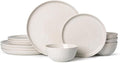 Ceramic Water Ripple Tableware Sets for 4, 12 Pieces Stoneware Plates and Bowls Sets, Reactive Glaze Dishes -Scratch Resistant, Dishwasher&Microwave Safe (Milky White)