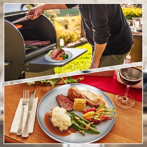 Metal Dinner Plate, 4 Pack 10.2 inch 304(18/8) Stainless Steel Plates, Reusable lunch salad Pizza BBQ Food Serving Snack Eating Dishes Round Shatterproof Plate Silver Dinnerware Oven Safe - Image 5
