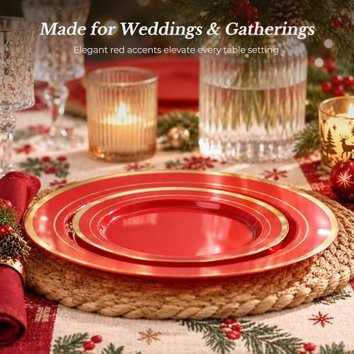 BESTVIP 200PCS Red with Gold Plastic Plate - Image 2