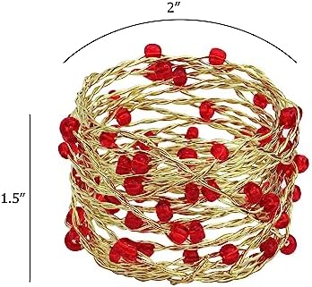 COTTON CRAFT Christmas Napkin Rings - 8 Pack Beaded Metal Twine Napkin Ring - Image 2