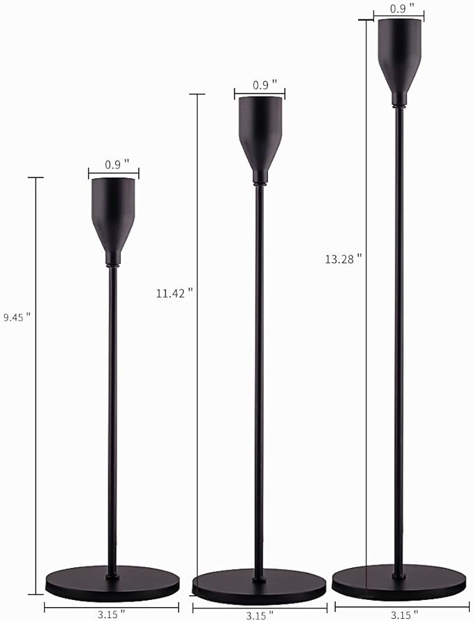 Matte Black Candle Holders Set of 3 for Taper Candles, Decorative Candlestick Holder for Wedding, Dinning, Party, Fits 3/4 inch Thick Candle&Led Candles (Metal Candle Stand)