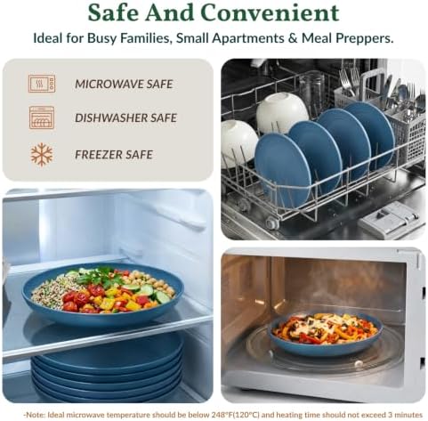 Homienly Unbreakable Salad Plates Wheat Straw Plates Set of 6 Lightweight Dinner Plates for Picnic,RV,Kitchen Large Deep Plates Set for Bread and Butter,Breakfast Microwave & Dishwasher Safe (Blue) - Image 6