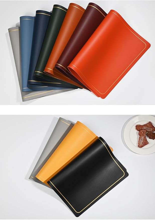 PU Leather Placemats Set of 4 - Waterproof Heat Resistant Dining Table Mats - Minimalist Non-Slip Coasters for Plates & Bowls 18x12 Inches (Orange)