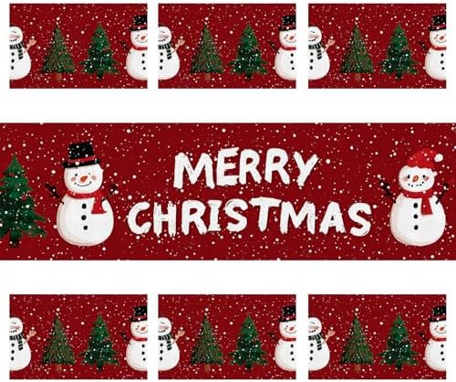 ANNA QUEEN Christmas Table Runner and Placemats Set of 6, 13"x72" Table Runner with 12"x18" Placemats, Holiday Dining Decor with Snowman & Tree Pattern in Red - Image 3