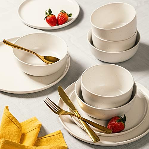 Gibson Elite James Street Stoneware Matte Reactive Double Bowl Dinnerware Set - Sea Salt White, Service for 4 (16pcs) - Image 2