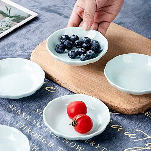 Sizikato 6pcs Light Blue Porcelain Snack Plates, 4-Inch Flower-Shaped Appetizer Plate Dipping Bowl. - Image 5