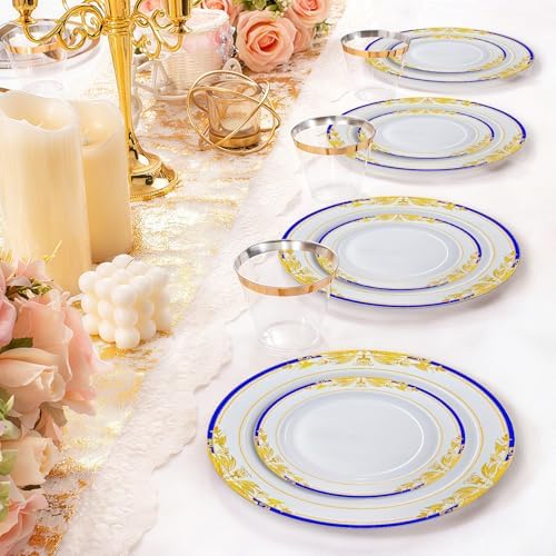 White Gold Disposable Plastic Plates, Heavy Duty Disposable Dinner Ware Set - Image 2