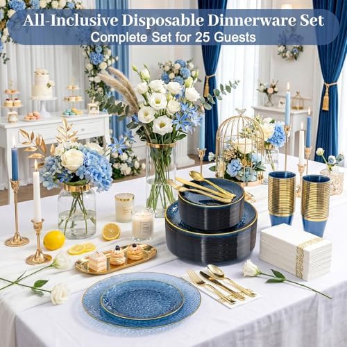 DaYammi 350PCS Clear Blue Plastic Dinnerware Set for 50 Guests - Image 2