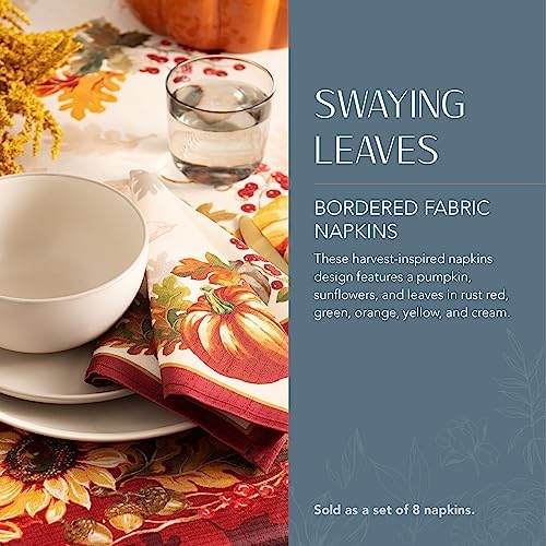 Elrene Home Fashions Swaying Leaves Bordered Fall Napkins, Seasonal Dinner Napkins for Formal or Everyday Use, 17" x 17", Set of 8 - Image 2