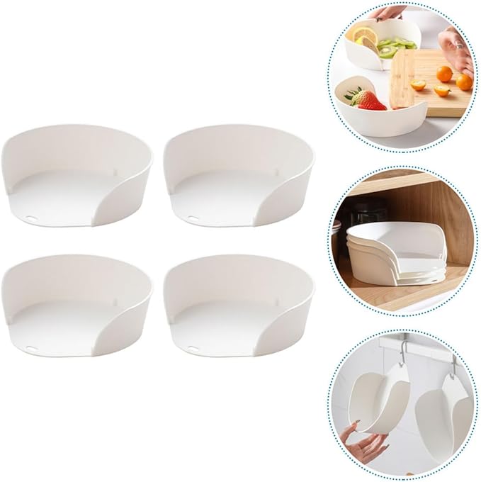ARTIBETTER Japanese Style Stackable Food Serving Plates 4pcs Set, Large Mouth-open Prep and Hot Pot Tray for Vegetable and Fruit Serving, Dining Tableware for Family Meals