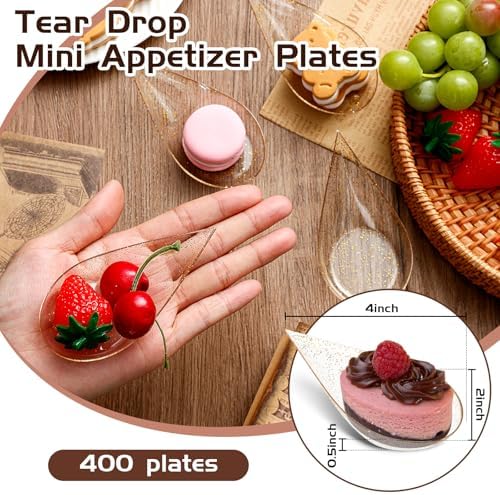 Tessco for you 400 Pcs 4" Mini Appetizer Plates, Clear with Gold Glitter - Image 2