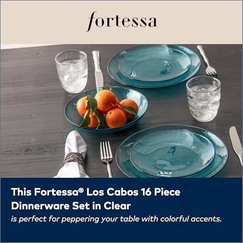 FORTESSA Los Cabos Tableware, 16-Piece Glass Dinnerware Set with 4 Dinner Plates, 4 Salad Plates, 4 Coupe Bowls and 4 Cereal Bowls, Dishwasher-Safe Glass Plate Set, Clear - Image 3
