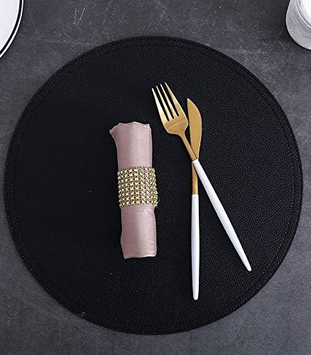 Set of 8 Faux Leather Round Placemats and Coasters, Coffee Mats Kitchen Table Mats, Waterproof, Easy to Clean for Kitchen Dining Round Table