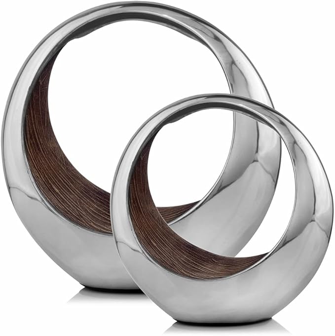 Modern Day Accents 3502 Small Anillo 2-Tone Decorative, Aluminum, Tabletop, Accents, House Decor, Bowl, Modern, Engagement Wedding Trays, Ring Display Stand, Key Holder 11"L x 7"W x 11"H, Brown Silver