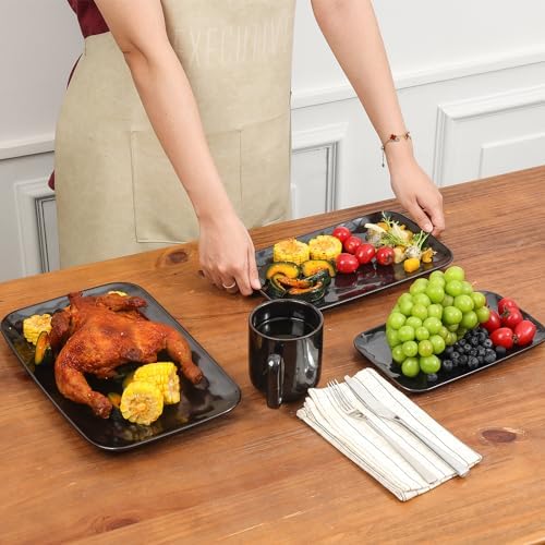 vicrays Ceramic Rectangle Serving Platters - 14" 12" 10" Porcelain Serving Trays Plates for Party BBQ Appetizers Sushi Dessert - Microwave Oven and Dishwasher Safe - Set of 3 Bright Black - Image 6