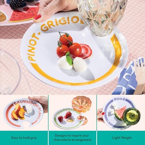Sophistiplate Melamine Appetizer Plates with Wine Glass Holder by Meg Quinn – Charcuterie Accessories, Wine & Cheese Gifts for Entertaining - Image 4