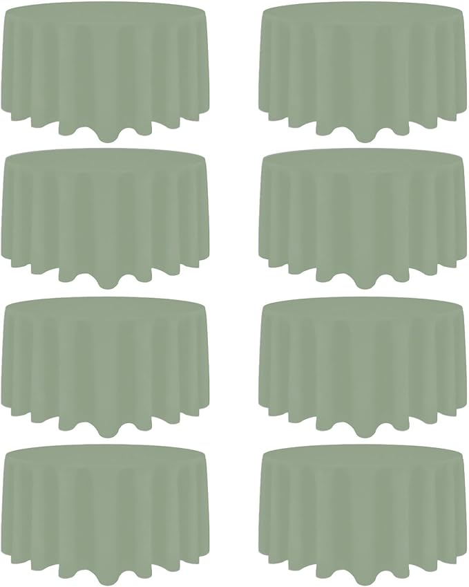8 Pack Sage Green Round Tablecloth 90 Inch Stain and Wrinkle Resistant Round Sage Green Table Cloth Reusable and Washable Polyester Fabric Table Covers for Buffet Wedding Party and Banquet