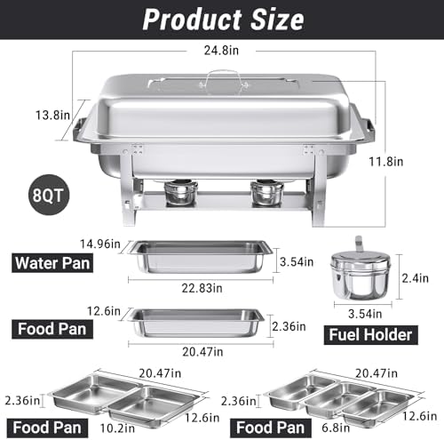 Chafing Dishes for Buffet, 8 Qt Food Warmers 4 Pack 7 Pans Silver - Image 6